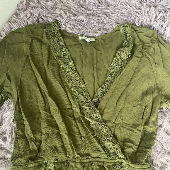 Charlotte Russe Olive Green Lace Trim Romper - Picture 4 of 7